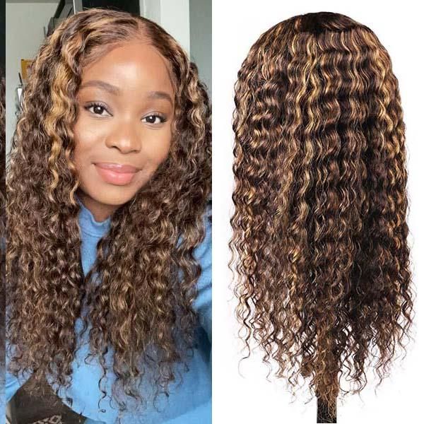 QVR Highlight 13x4 Piano Color Deep Wave Pre-plucked Lace Frontal Human Hair Wig