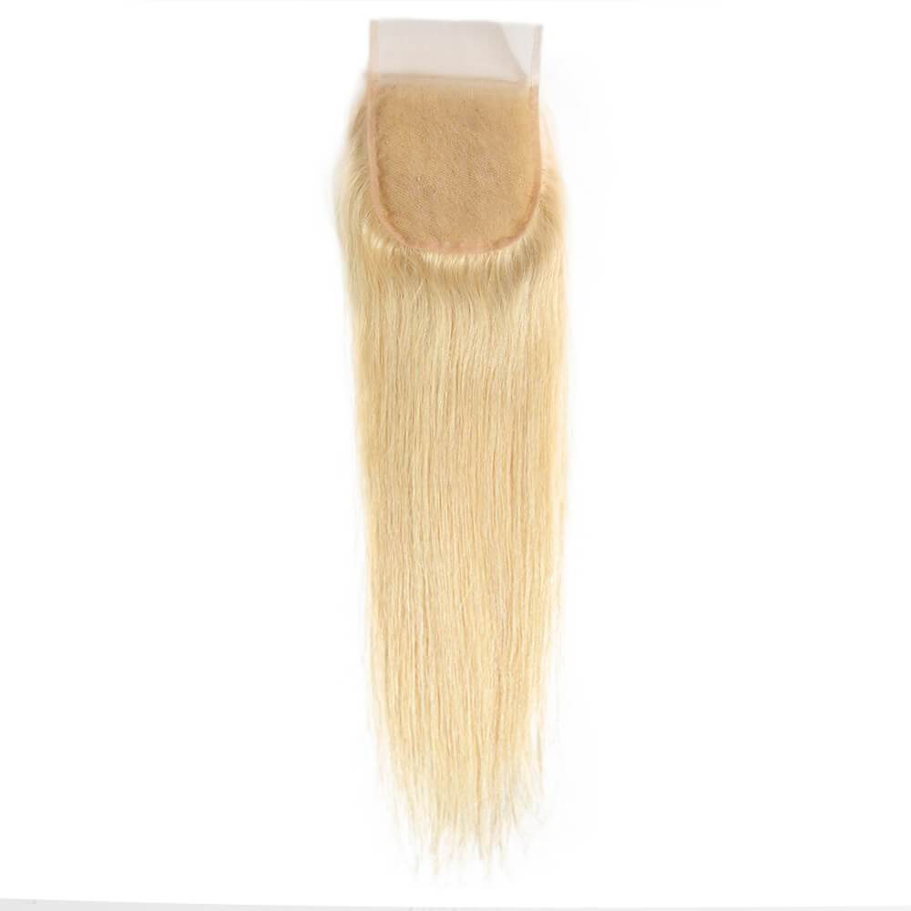 Queen Remy Human Hair 3 Bundles with Blonde Closure Straight Hair Weave