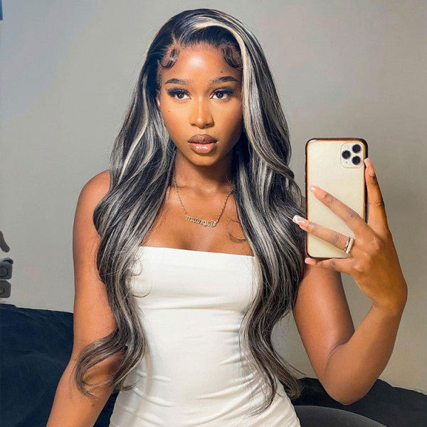QVR Platinum Blonde Highlights Colored Wig 4x4/13x4 HD Transparent Lace Frontal Wig Mix Color Human Hair Wig