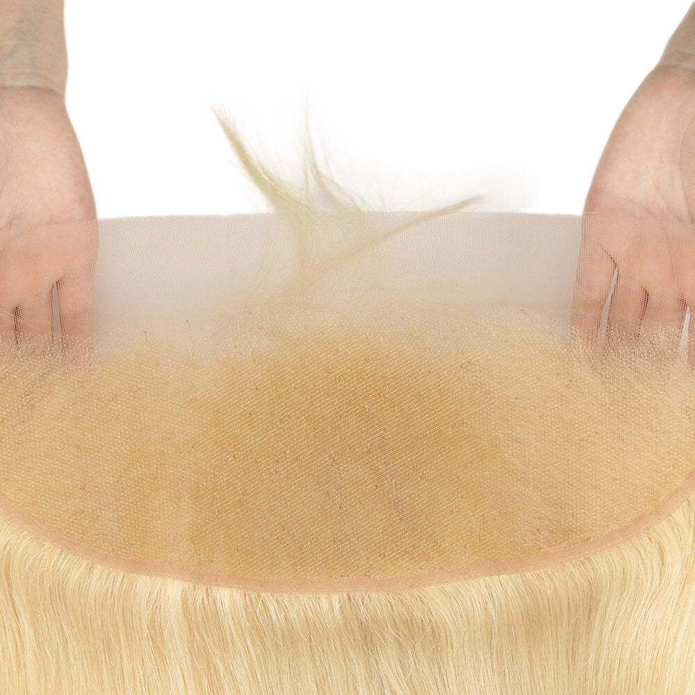 QVR Remy Human Hair 13*4 Blonde Straight Frontal Closure 613