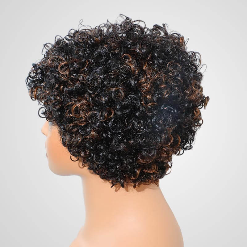 QVR Brown Highlights Short Curly Wigs with Cute Bang for Black Women