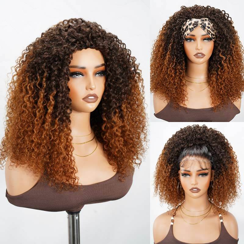 QVR Glueless Dark Brown Twist Curly Half Wig with Black Roots 250% Density Human Hair Wig #T1B/4 Wear Go Flip Over Wig