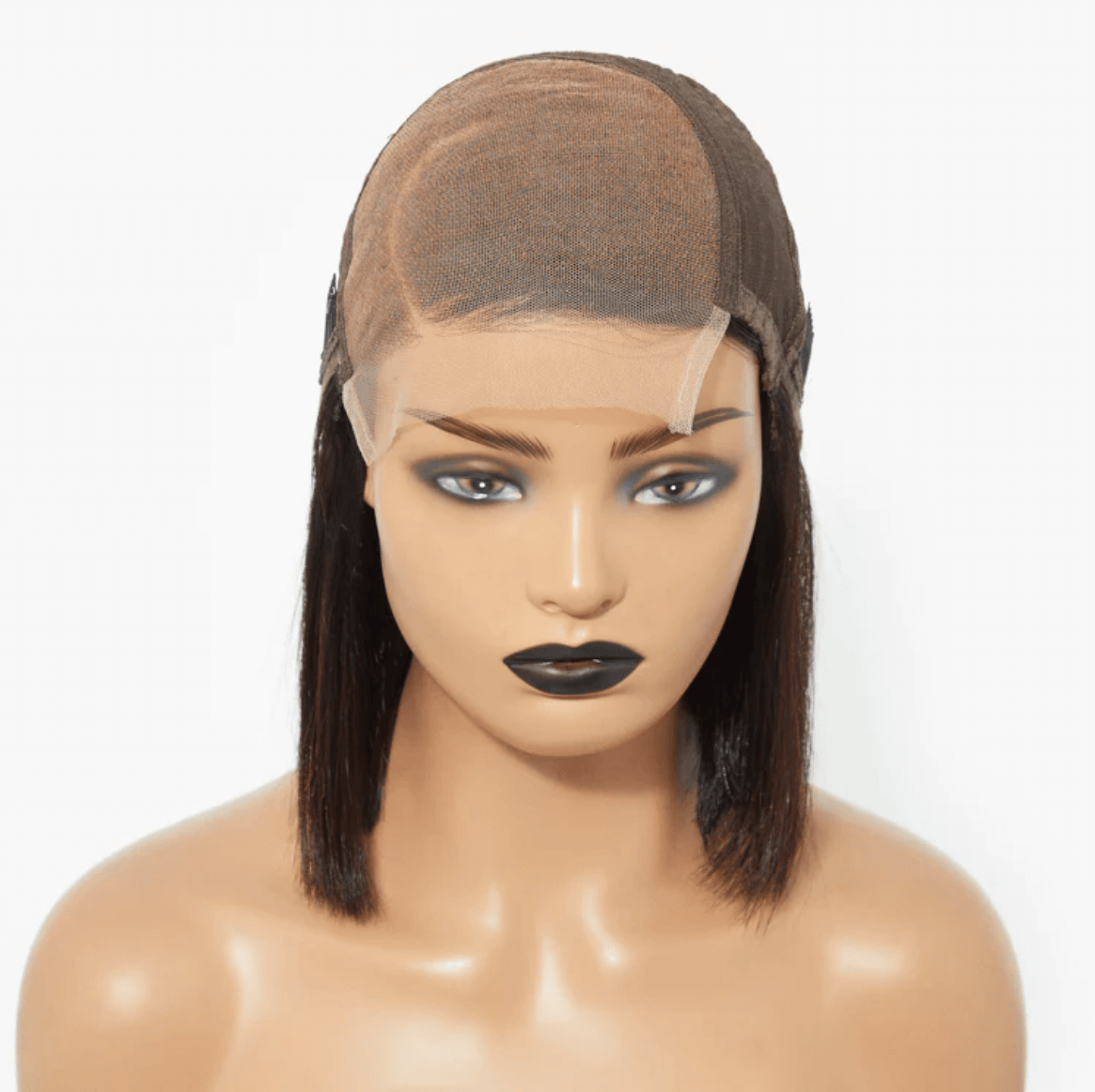 QVR Swoop Bangs Silky Straight Glueless 5x5 Closure Deep Left C Part Lace Bob Wig