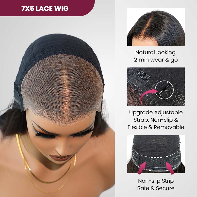 QVR 7x5 Glueless Lace Straight Wig With Pre Plucked Hairline 180% Density
