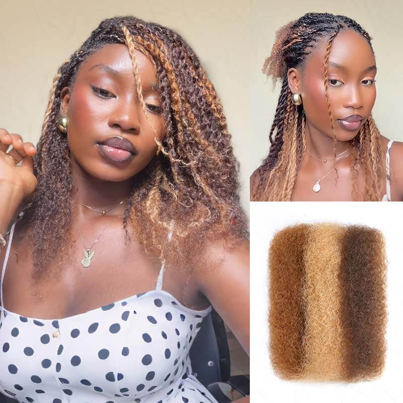 QVR Mixed Color #4/30 Afro Kinky Bulk Highlights #27/30 Human Hair