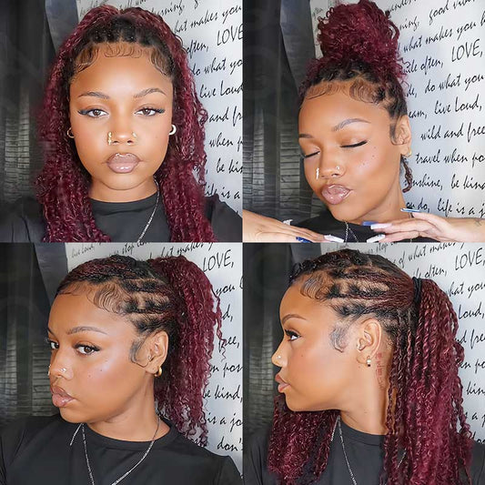 QVR Affordable Afro Kinky Bulk Human Hair 99J Burgundy Color For Braiding DreadLock