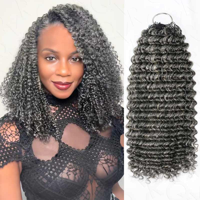 QVR Silk Straight Feather Crochet Human Hair Salt&Pepper Machine Made Crochet Weave Hair Extensions