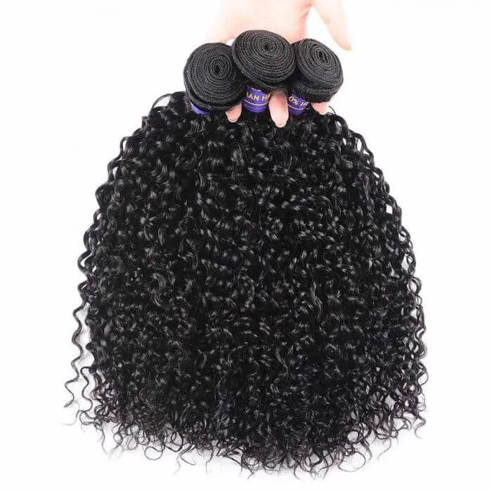 QVR Jerry Curly Human Hair Weaves 3 Bundles