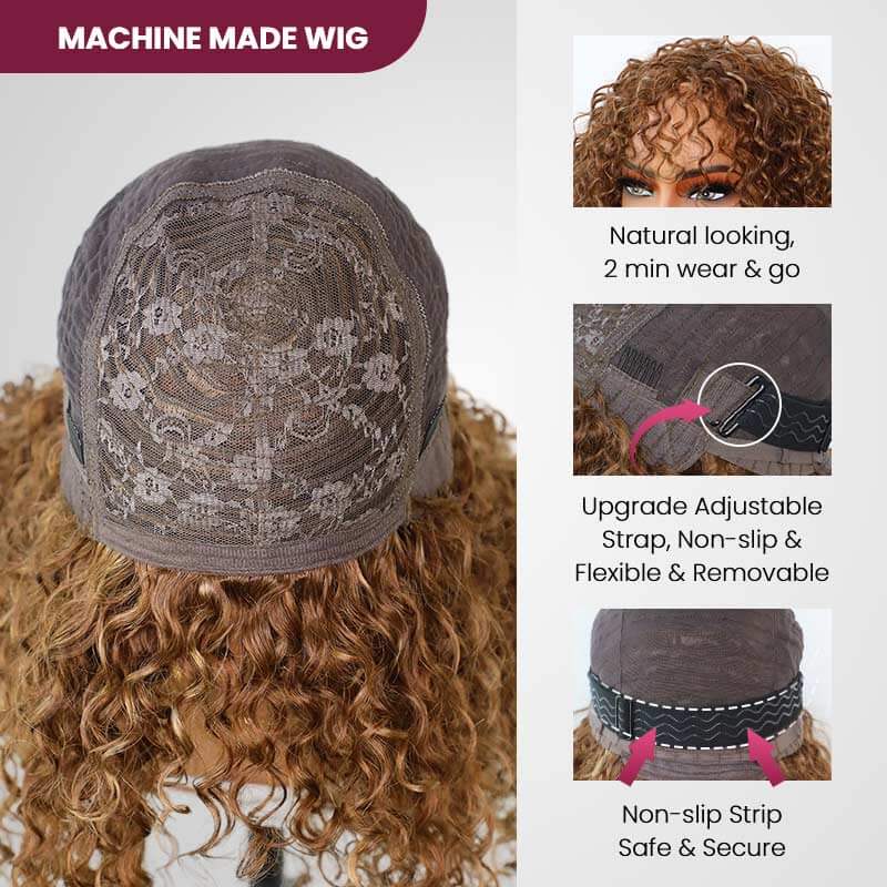 QVR Salt and Pepper Side Part Afro Curl Bouncy Human Hair Machine Made Glueless Wig