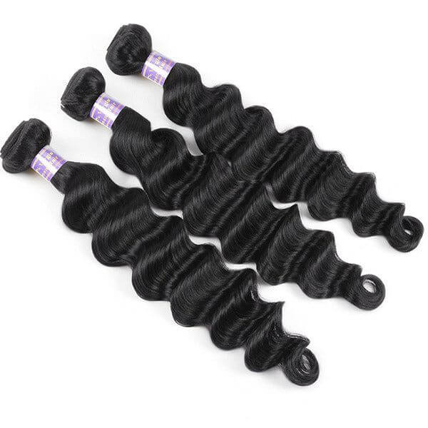 QVR Loose Deep Wave Human Hair Weaves 3 Bundles
