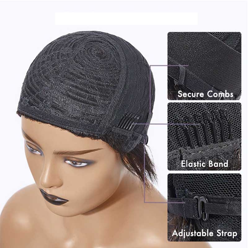 QVR Wear&Go Afro Curly No Lace Glueless Short Machine Made Wig With Bangs 100% Human Hair