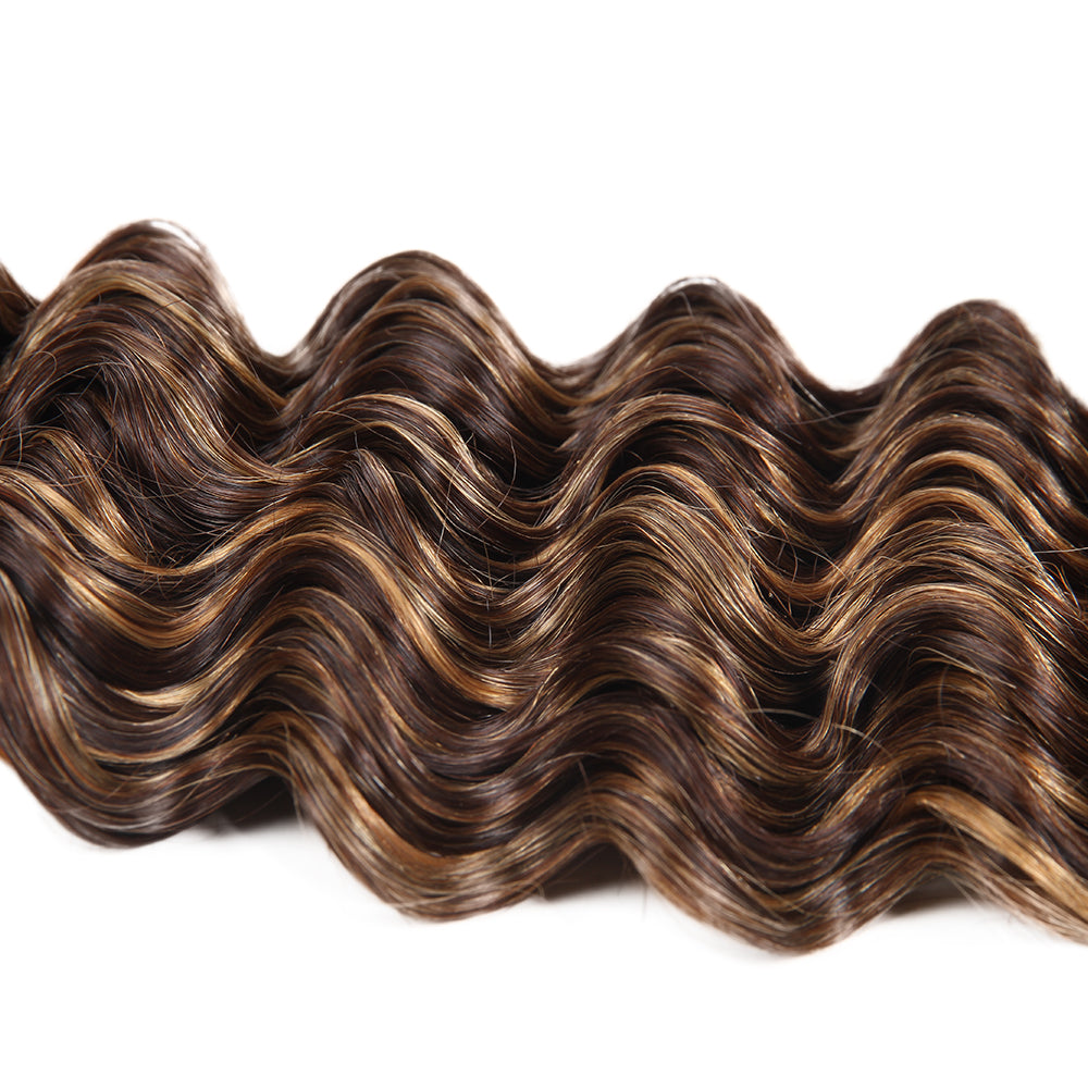 Highlight Bundles Deep Wave Weave 3 Bundles Human Hair Bundlle Piano Brown Blonde Bundles with Highlights