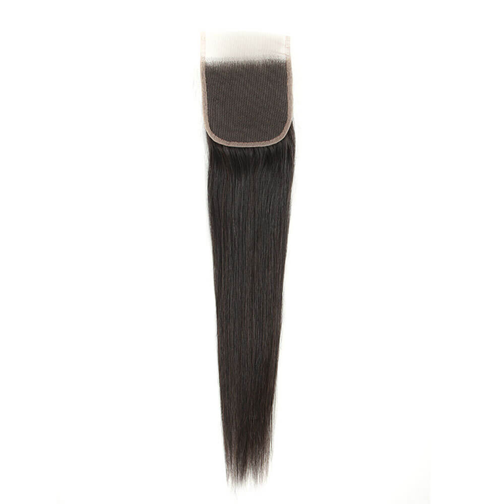 QVR Brazilian Hair Bundles Virgin Human Hair Straight 3 Bundles With 4*4 Lace Closure Natural Color