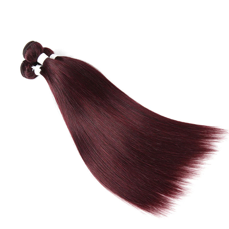 QVR Straight Human Hair Bundles Remy Brazilian Hair Weave 3 Bundles 99J Red Wine Human Hair Extensions