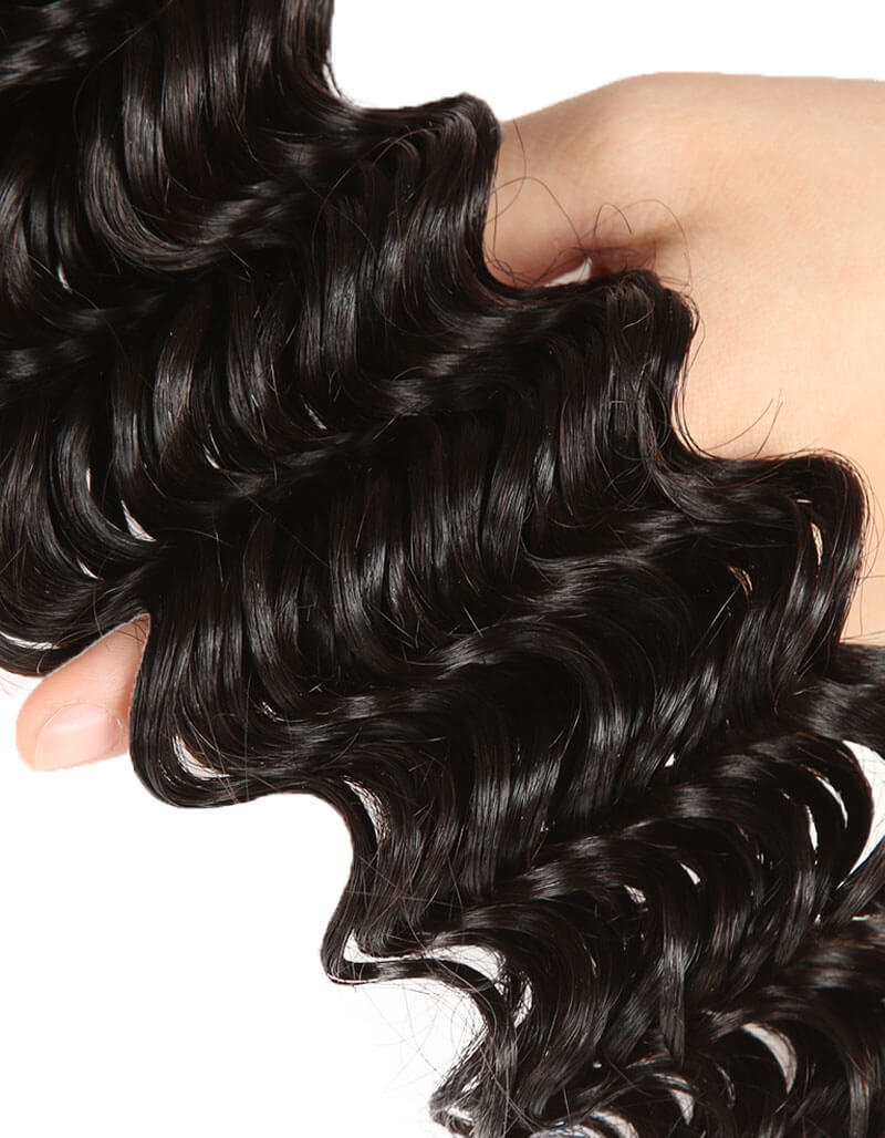 QVR Peruvian Human Hair Extensions Virgin Hair Deep Wave 4 Bundles Natural Color
