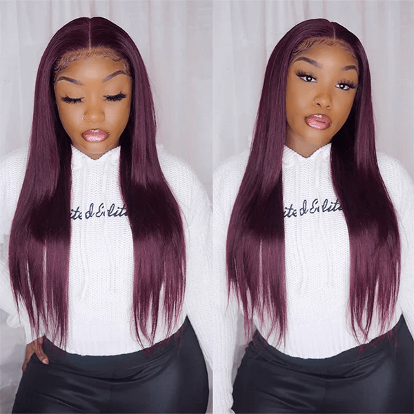Dark Purple Straight 13x4 Lace Front Wigs Grape Purple Transparent Lace Front Wig