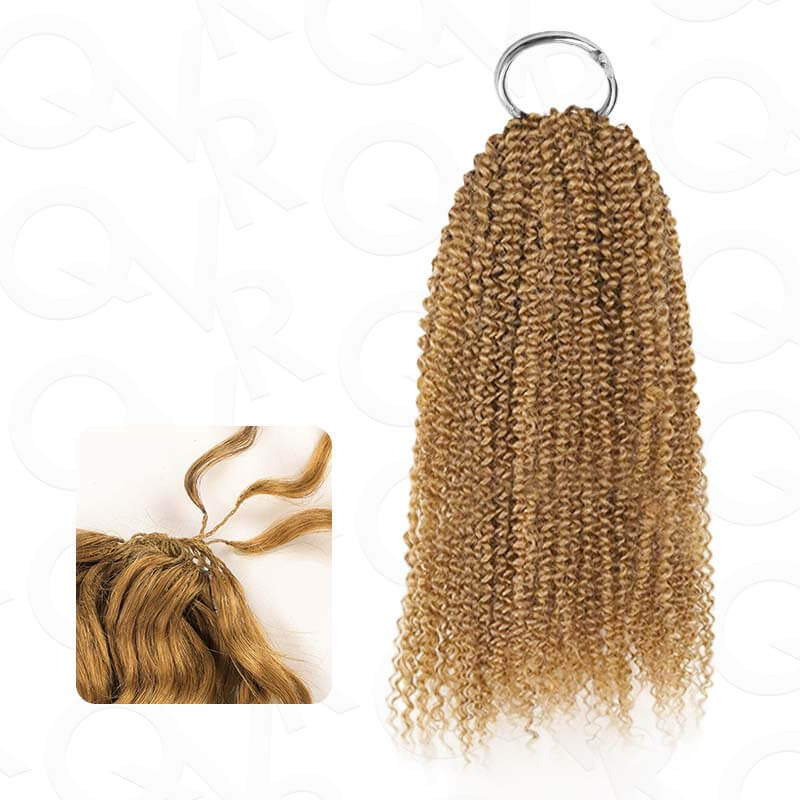 QVR Honey Blonde #27 Crochet Hair Small Kinky Curly Machine Made Feather Human Hair Extension