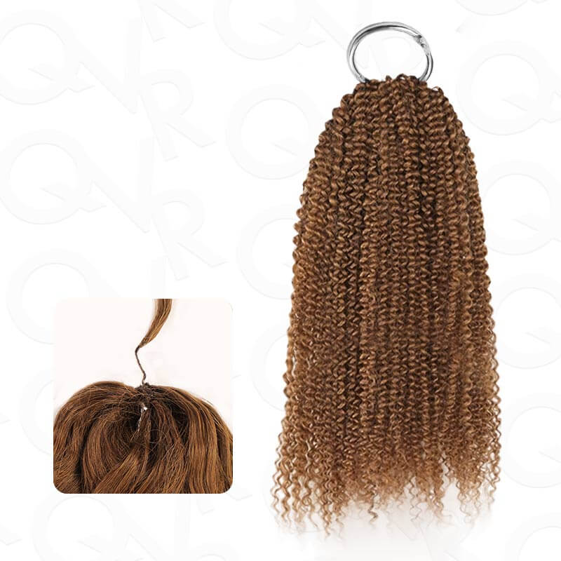 QVR Auburn Brown #30 Crochet Hair Small Kinky Curly Machine Made Feather Human Hair Extension