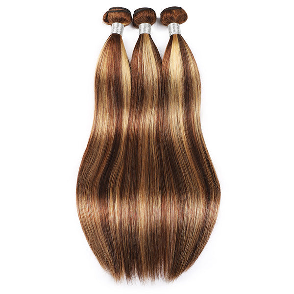 Highlight Hair 3 Bundles with HD Lace Frontal Closure Indian Straight Human Hair
