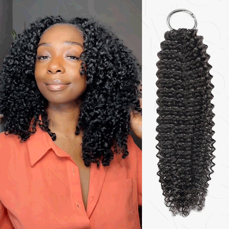 QVR Blonde Highlight Small Kinky Curly Feather Crochet Hair Machine Made Seamless Human Hair Extensions