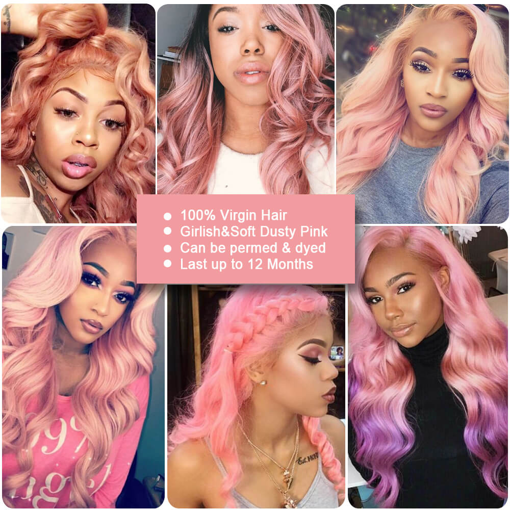 QVR Virgin Human Hair 4*4 Body Wave Closure Pink2