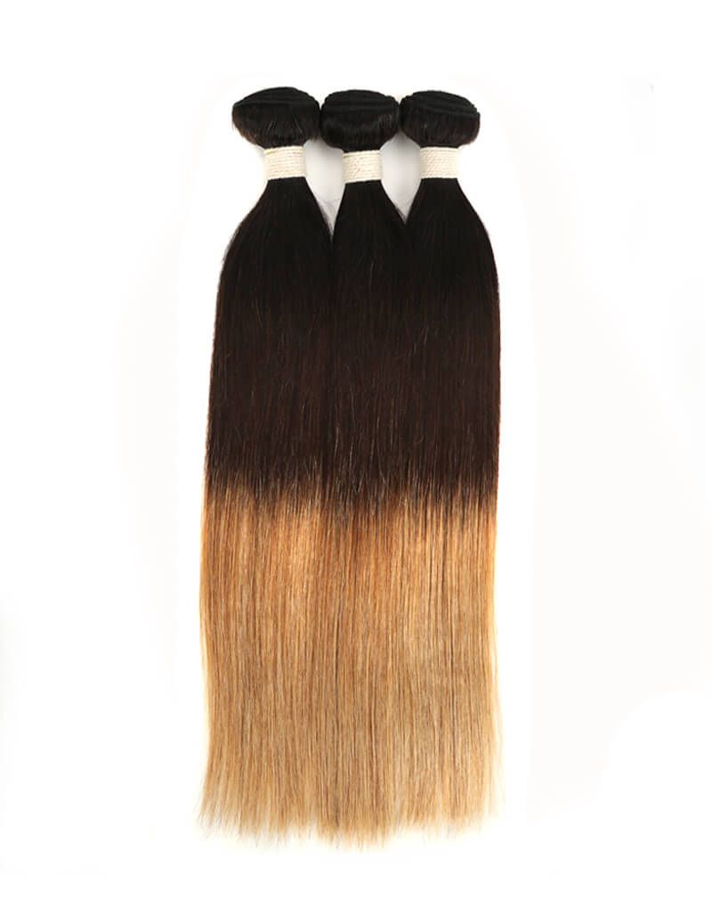 QVR Remy Human Hair 3 Bundles Straight Hair T1B/4/27