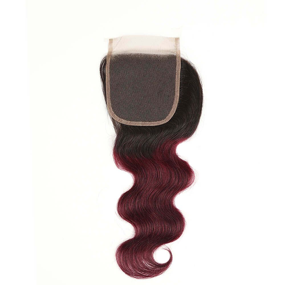 QVR Remy Body Wave Human Hair Bundles With Closure 1B Burgundy Remy Peruvian Dyed Omber 3 Bundles With Frontal 4x4 Brazilian Human Hair