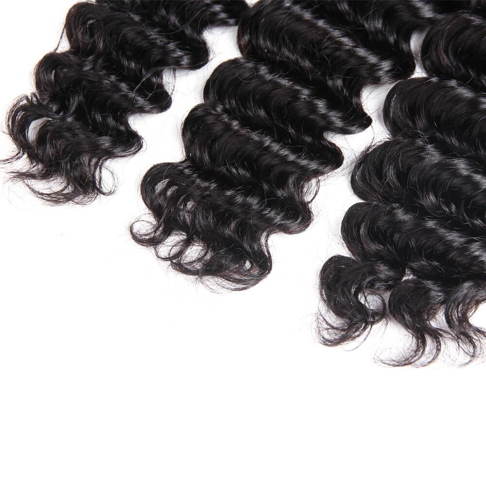 QVR Deep Wave Remy Human Hair 3 Bundles Hair Loose Hair Bundle Extensions Natural Color