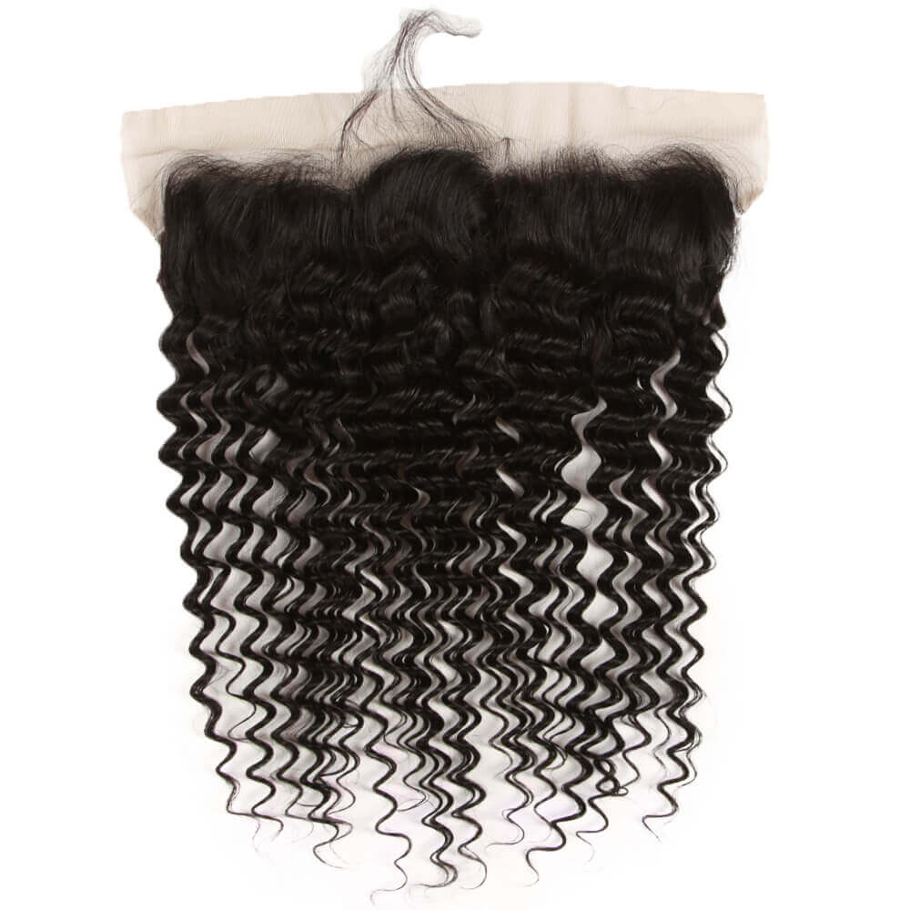 QVR Virgin Human Hair Curly 3 Bundles with 13*4 Lace Frontal Closure Malaysian