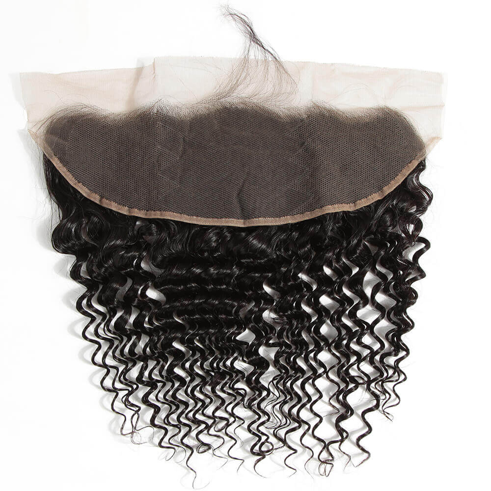 QVR Virgin Human Hair Curly 3 Bundles with 13*4 Lace Frontal Closure Malaysian