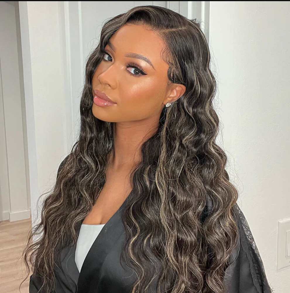 New Highlight Gold Sand Transparent 13x4 Lace Frontal Wigs Body Wave/Straight/Jerry Curly Human Hair Color Wig