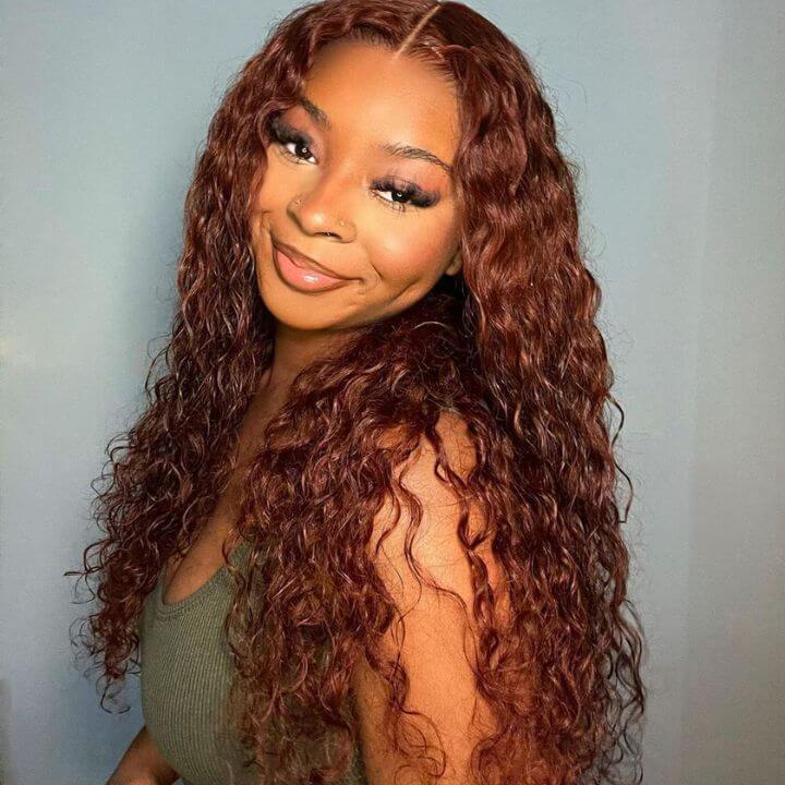 QVR Pre-plucked Reddish Brown 13x4 Lace Frontal Water Wave Wigs Human Hair Wigs