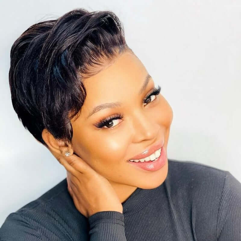 QVR Hot Selling Boss Lady Pixie Cut Glueless Side Part Short Lace Frontal Wigs