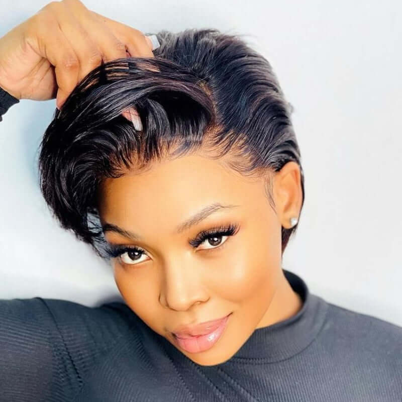 QVR Hot Selling Boss Lady Pixie Cut Glueless Side Part Short Lace Frontal Wigs