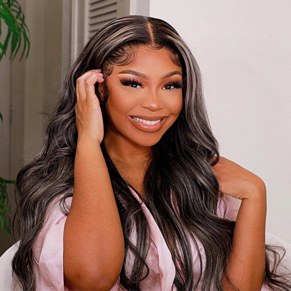 QVR Platinum Blonde Highlights Colored Wig 4x4/13x4 HD Transparent Lace Frontal Wig Mix Color Human Hair Wig