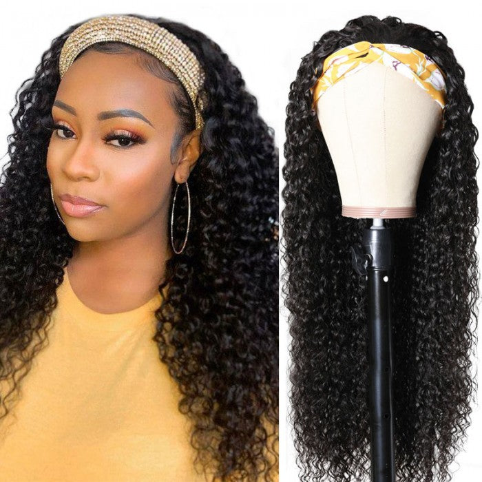 QVR Jerry Curly Wig Headband Wig Glueless Wig Human Hair Wigs Natural Looking