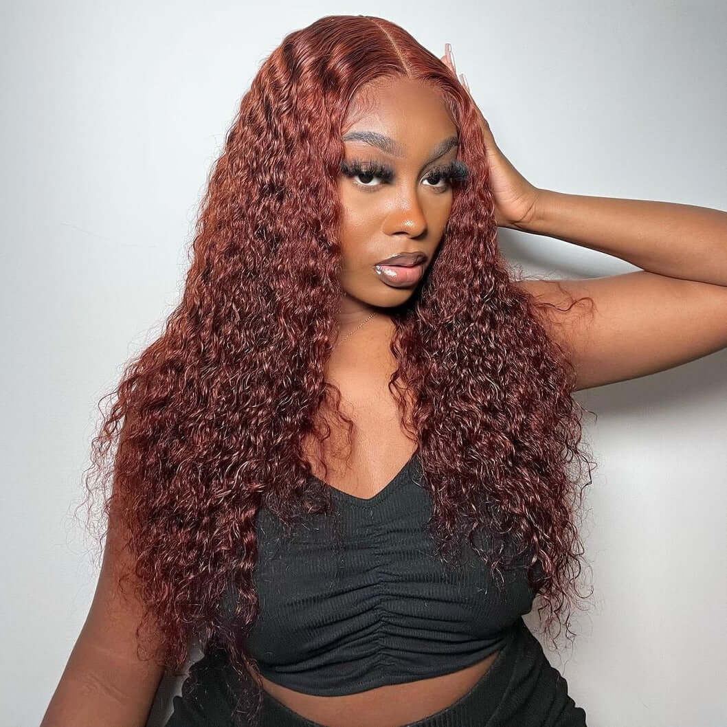 QVR Pre-plucked Reddish Brown 13x4 Lace Frontal Water Wave Wigs Human Hair Wigs