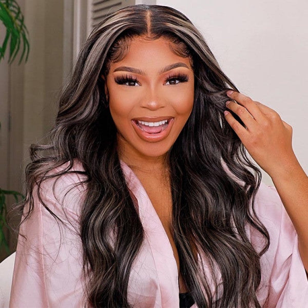 QVR Platinum Blonde Highlights Colored Wig 4x4/13x4 HD Transparent Lace Frontal Wig Mix Color Human Hair Wig