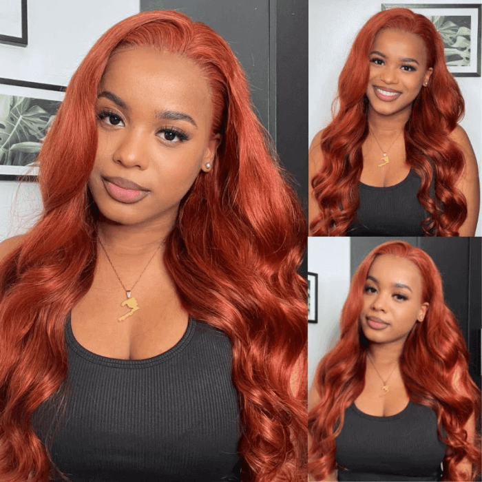 QVR Copper Brown 13x4 Lace Front Body Wave Wig Ginger Brown Pre plucked Hairline Human Hair Wigs