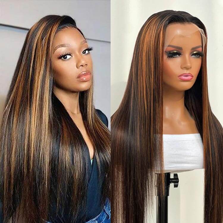 QVR Glueless Wig Highlight P1B/30 Body Wave 13x4 Lace Frontal Wigs Human Hair Wig For Black Women
