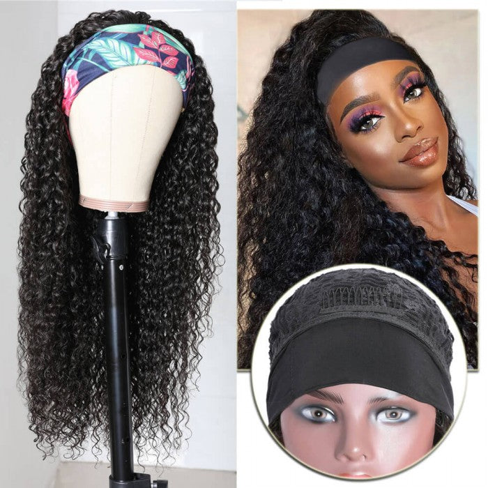 QVR Jerry Curly Wig Headband Wig Glueless Wig Human Hair Wigs Natural Looking