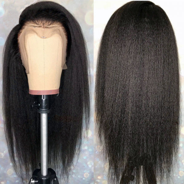 QVR Brazilian Virgin Full Lace Frontal Human Hair Wigs Kinky Straight Wigs Yaki Straight Hair