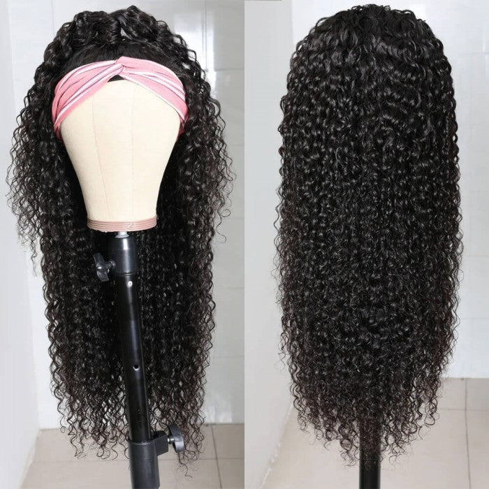 QVR Jerry Curly Wig Headband Wig Glueless Wig Human Hair Wigs Natural Looking