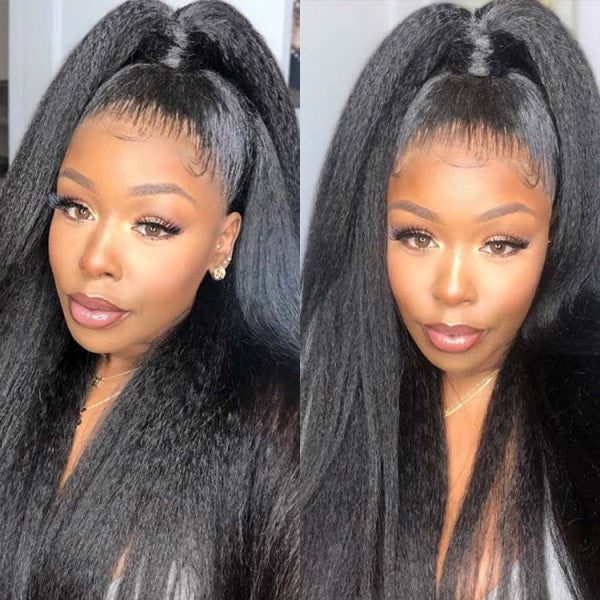 QVR Brazilian Virgin Full Lace Frontal Human Hair Wigs Kinky Straight Wigs Yaki Straight Hair