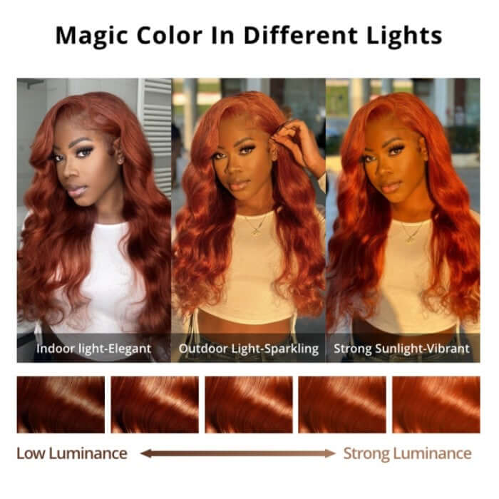 QVR Copper Brown 13x4 Lace Front Body Wave Wig Ginger Brown Pre plucked Hairline Human Hair Wigs