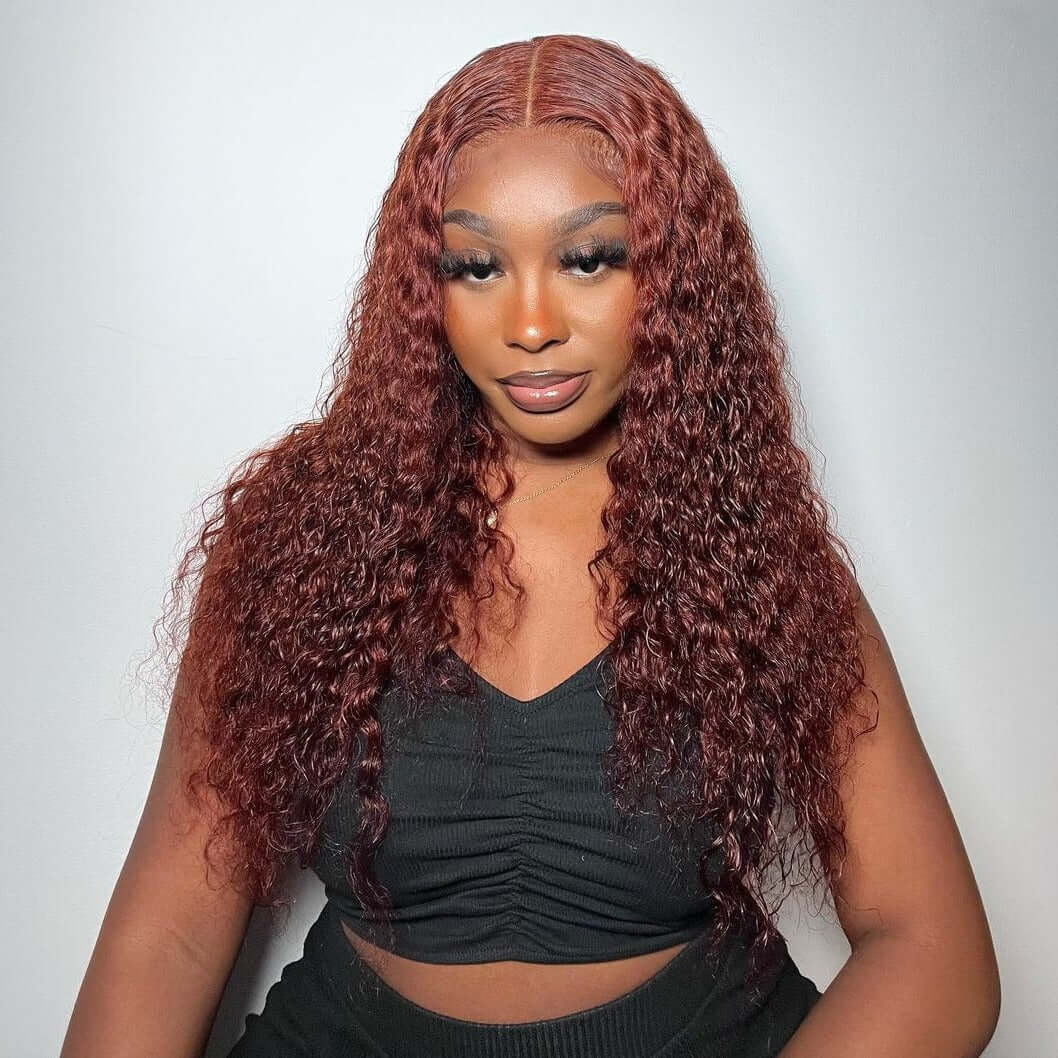 QVR Pre-plucked Reddish Brown 13x4 Lace Frontal Water Wave Wigs Human Hair Wigs