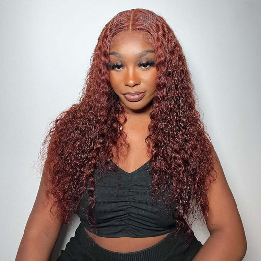 QVR Pre-plucked Reddish Brown 13x4 Lace Frontal Water Wave Wigs Human Hair Wigs