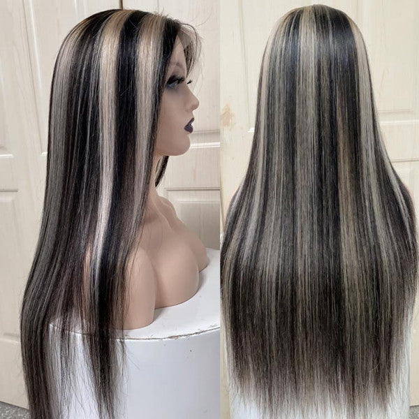 QVR Platinum Blonde Highlights Colored Wig 4x4/13x4 HD Transparent Lace Frontal Wig Mix Color Human Hair Wig
