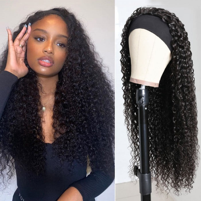 QVR Jerry Curly Wig Headband Wig Glueless Wig Human Hair Wigs Natural Looking
