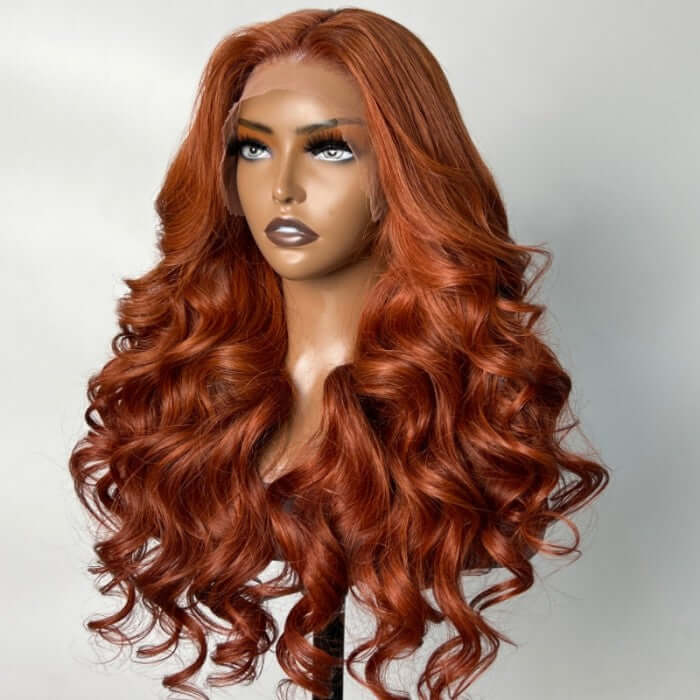 QVR Copper Brown 13x4 Lace Front Body Wave Wig Ginger Brown Pre plucked Hairline Human Hair Wigs